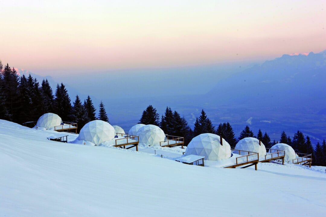 Whitepod Eco-Luxury Hotel Winter Sunset