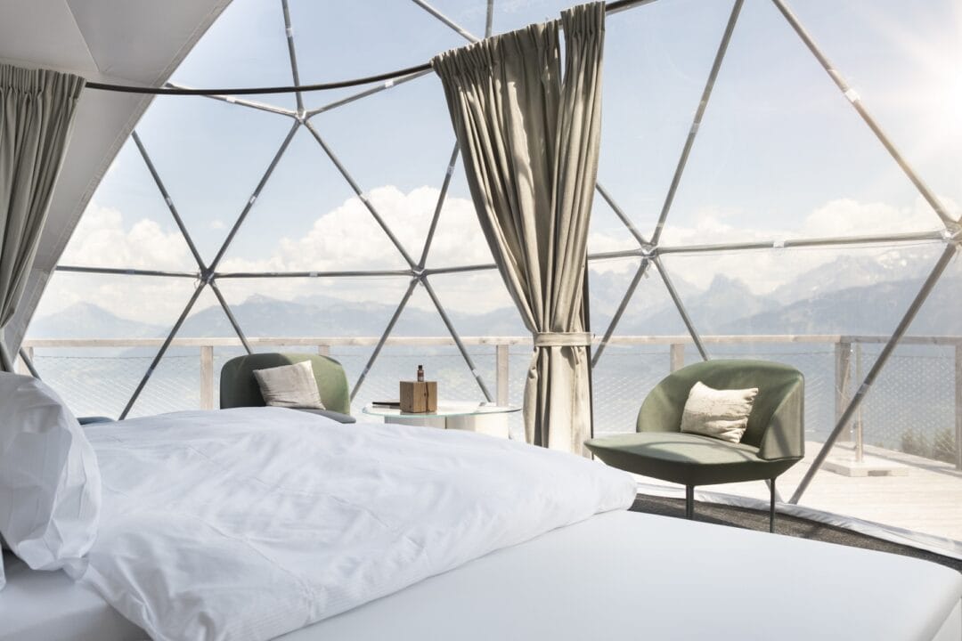 Whitepod Suite with Mountain View at Daytime